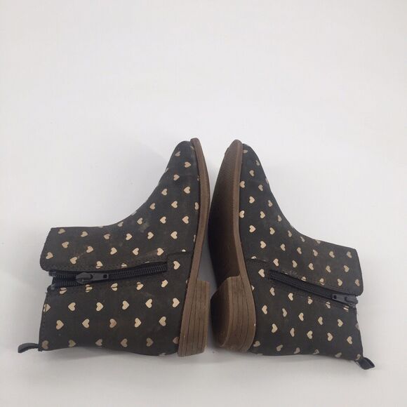 Carter's Heart Print Ankle Boots Size 12 Toddler Gray Gold Booties Kids Girls - Picture 6 of 9